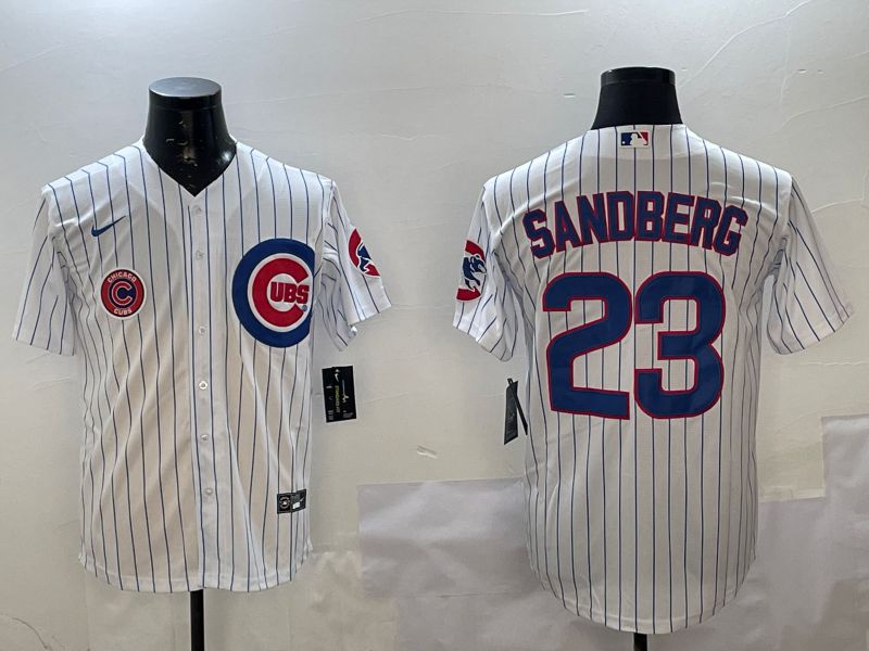 Men Chicago Cubs #23 Sandberg White Stripe Game 2025 Nike MLB Jersey style 3